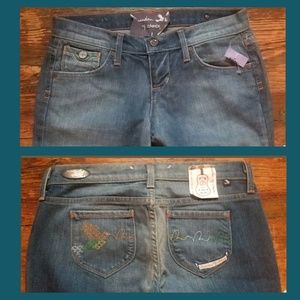Freedom of Choice Greenwich Manzana Bootcut Embroidered Pocket Jeans nwt Sz 26